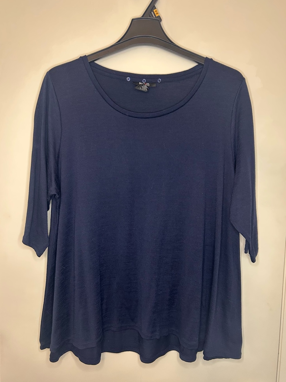 Style & Co. Navy Scoop Neck 3/4 Sleeve Solid Top Tee Shirt Womens 3X